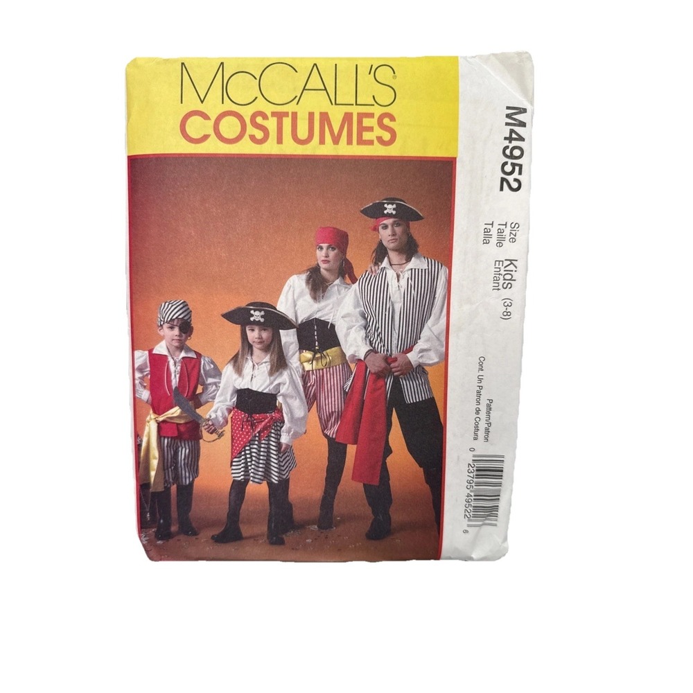 McCall's Pattern‎ M4952 Boys Girls Pirate Costume Size 3-8 New Uncut Theater